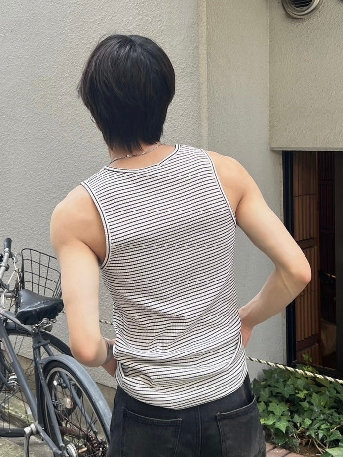 受注制【Chikashitsu +】border stitch rib sleeveless (2color