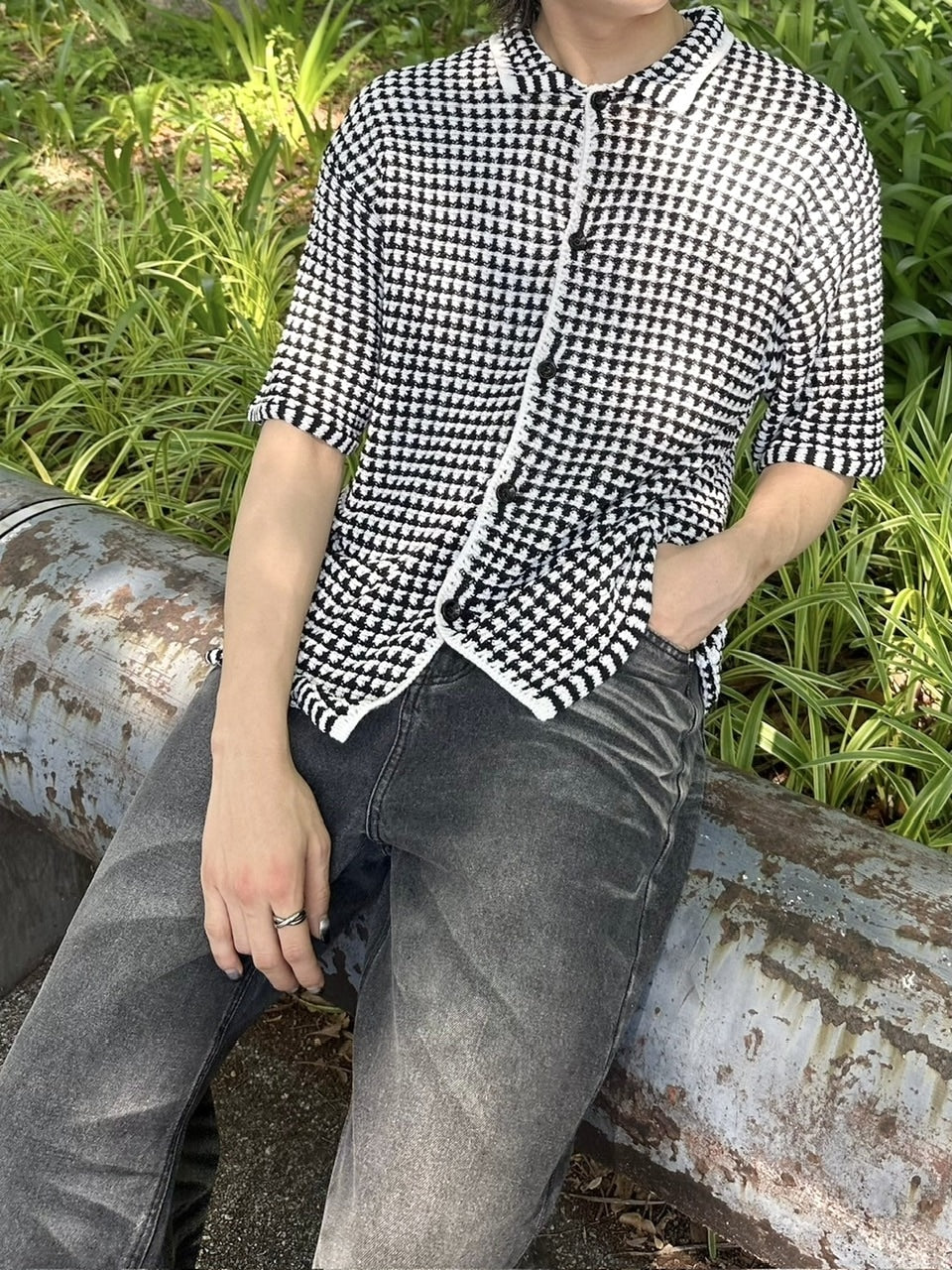 受注制【youll】check knit shirt