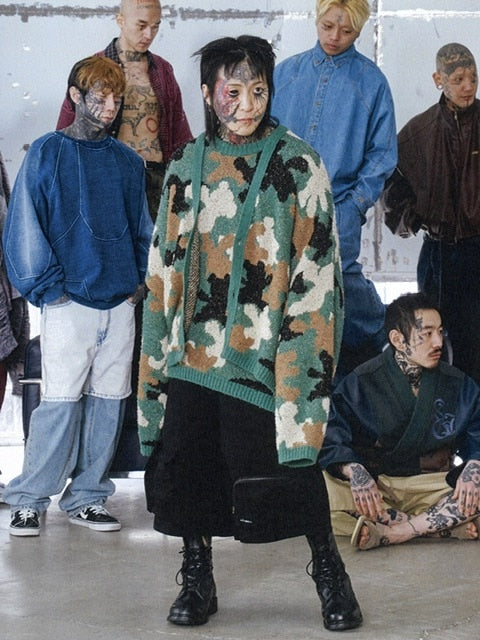 【AJOBYAJO】Teddy Bear Camouflage Knit Sweater