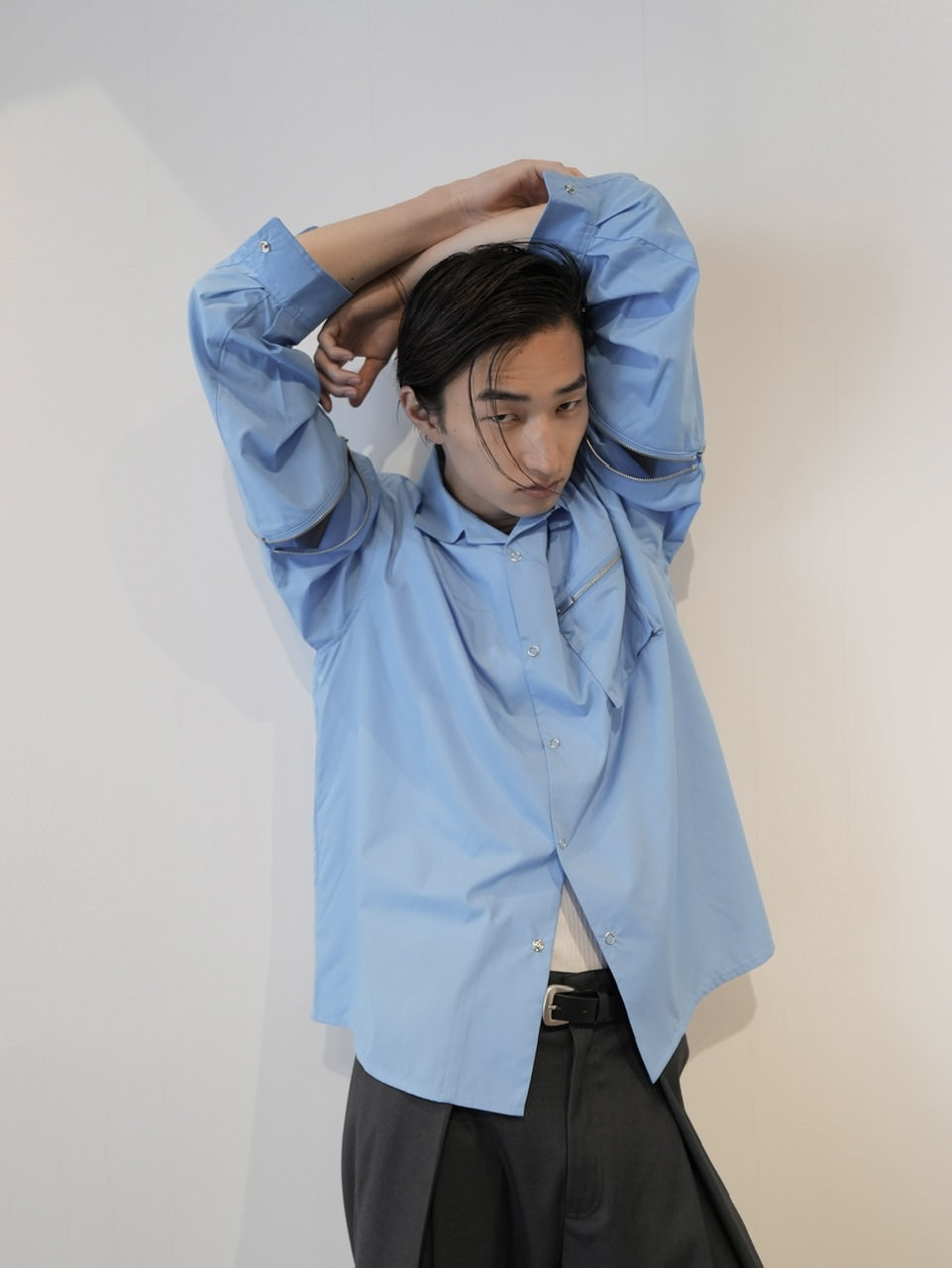 【CS】2way zip square cut shirt (blue) / 【シーエス】2ウェイジップスクエアカット長袖シャツ