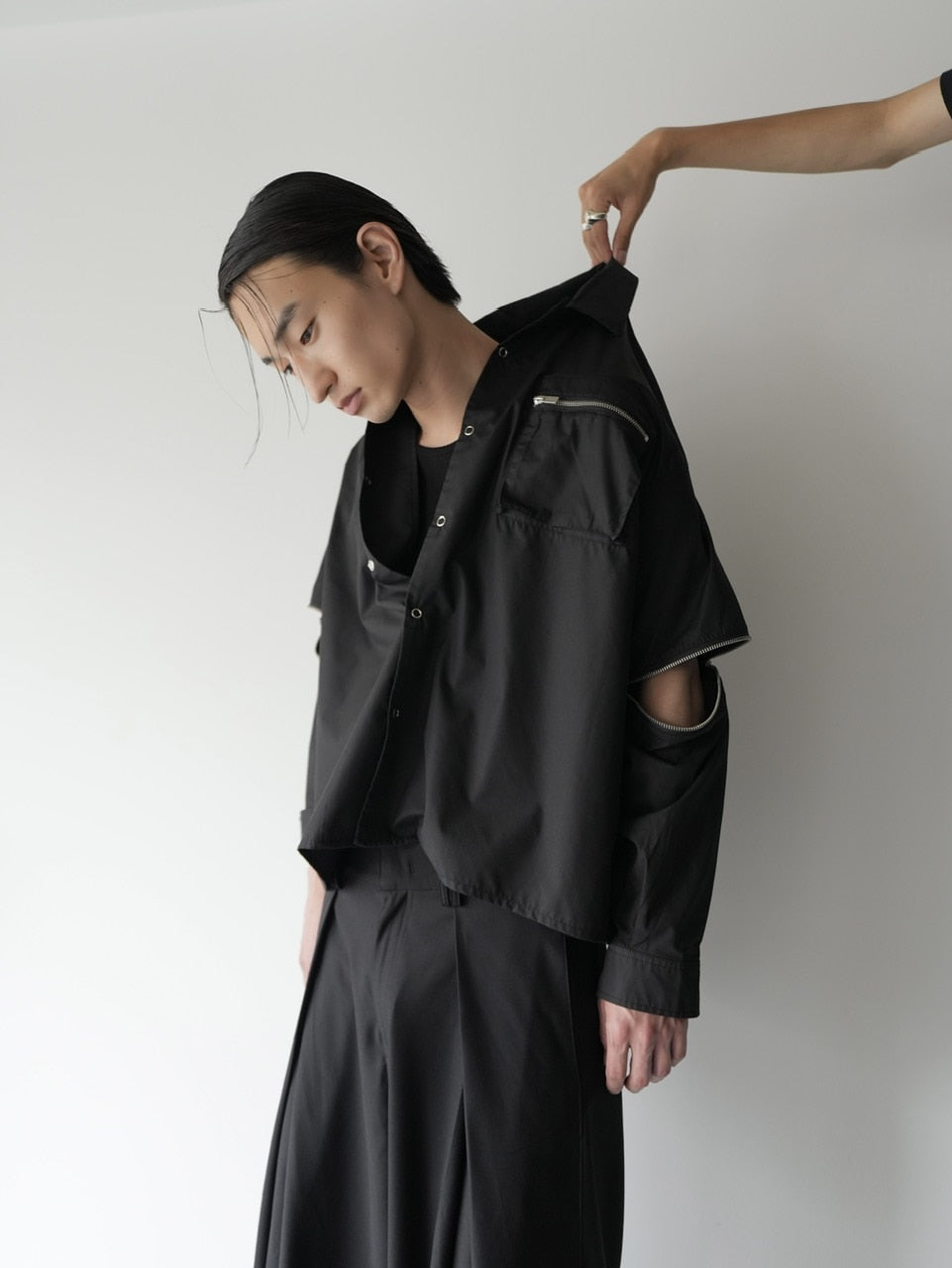 【CS】2way zip square cut shirt (black) / 【シーエス】2ウェイジップスクエアカット長袖シャツ