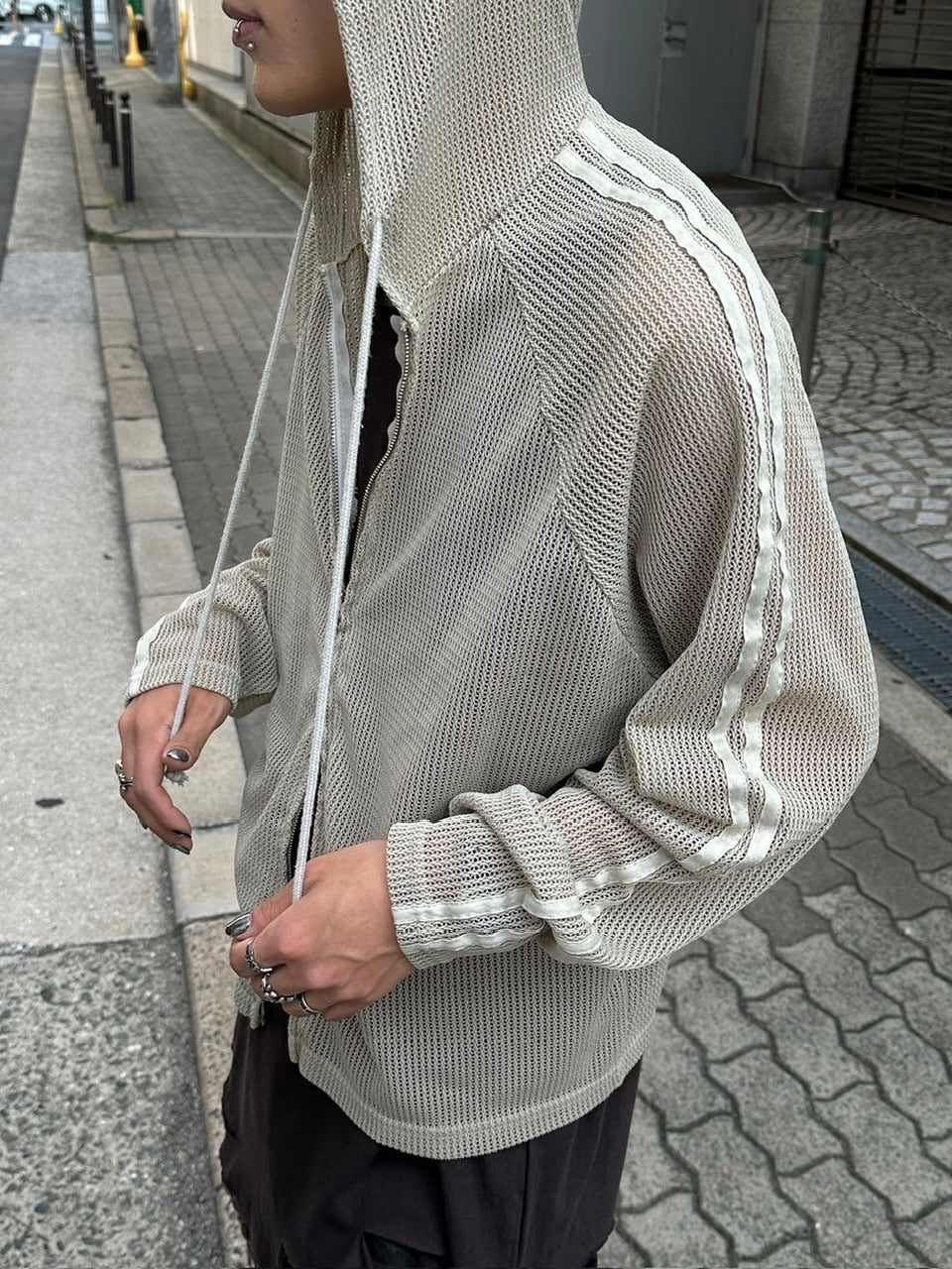 受注制【Never mind the XU】pigment track mesh zip hoodie (2color)