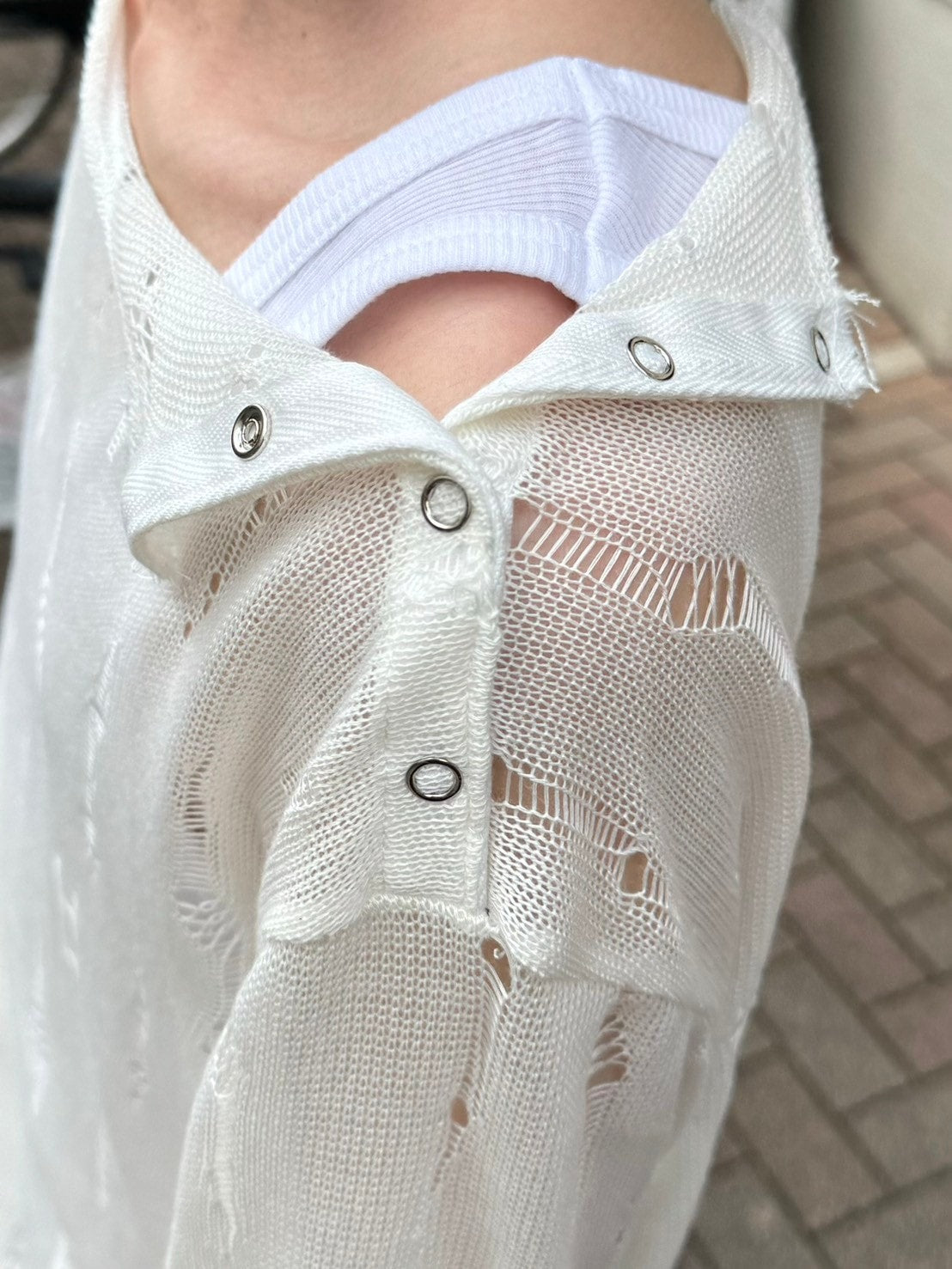 受注制【Chikashitsu +】shoulder button damage summer knit (3color)