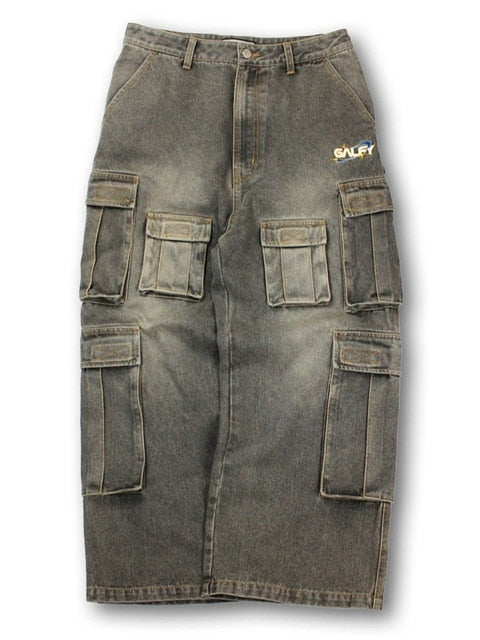 【GALFY】ダーティーデニムワイドカーゴ