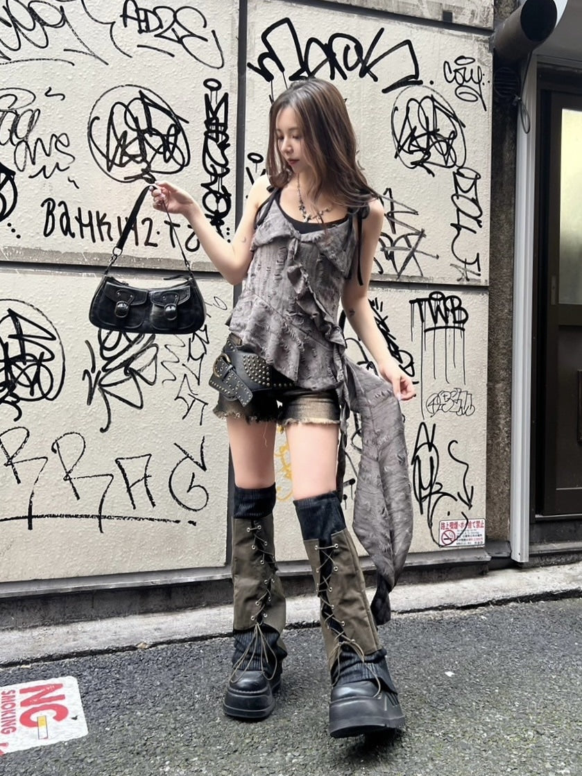 受注制【Never mind the XU】damage frill sleeveless (3color)
