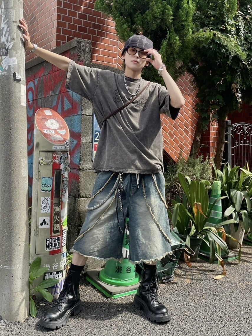 受注制【Never mind the XU】line denim half pants (2color