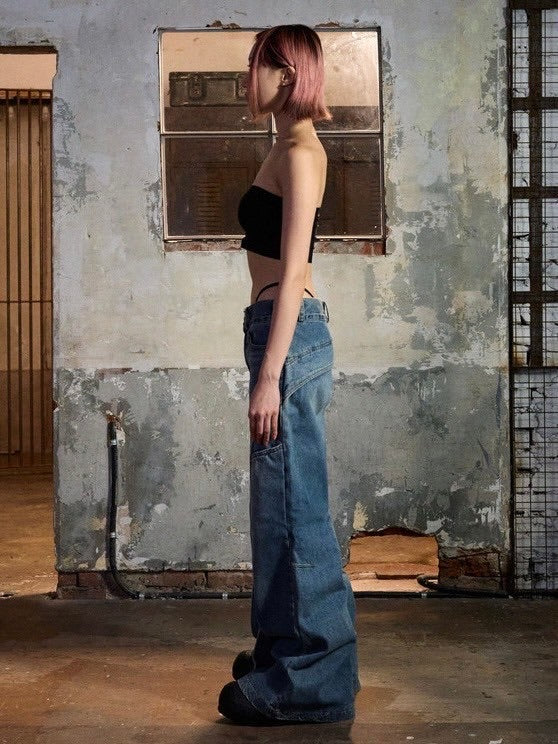 【IFEELLUCKY】Wide flare placket pants / 【アイフィールラッキー】ワイドフレアプラケットデニムパンツ