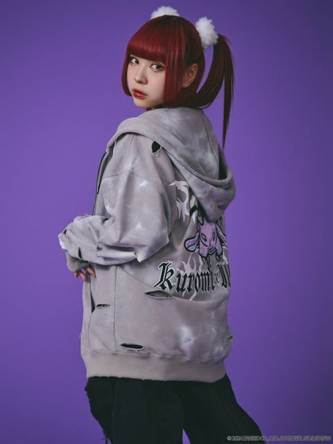 【GALFY×KUROMI】イルガルフィームラ染めZIPパーカー / 【ガルフィー×クロミ】ロゴ長袖ジップアップパーカー