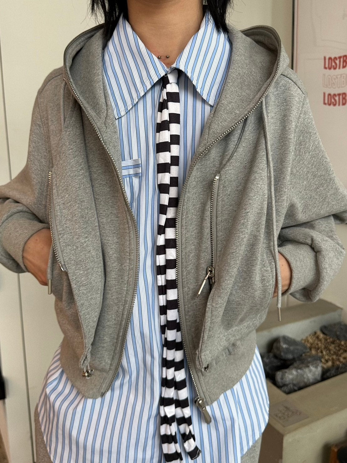 国際配送【LUV CODE】layered zip up hoodie
