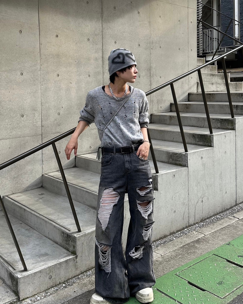 受注制【LUV CODE】damage mohair knit