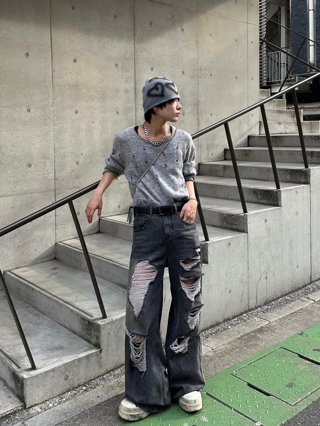 受注制【LUV CODE】damage mohair knit