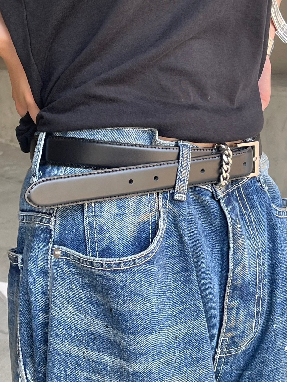 受注制【Chikashitsu +】real leather chain belt