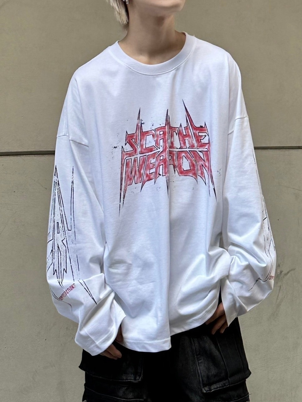 受注制【Chikashitsu +】oversized print long sleeve (2color) / 【チカシツプラス】オーバーサイズプリント長袖Tシャツ