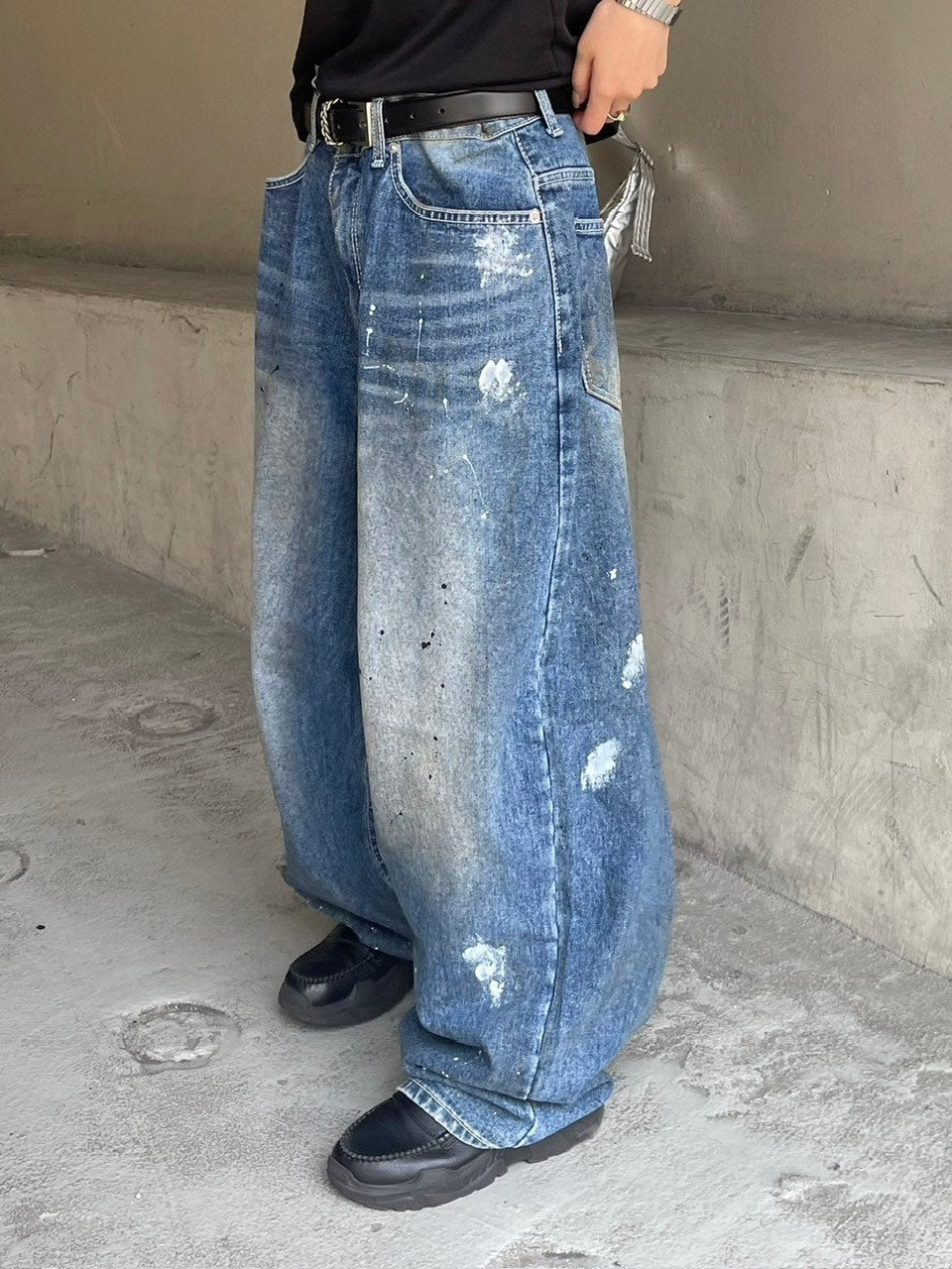 受注制【Chikashitsu +】painted buggy denim pants / 【チカシツプラス】ペイントバギーパンツデニムパンツ