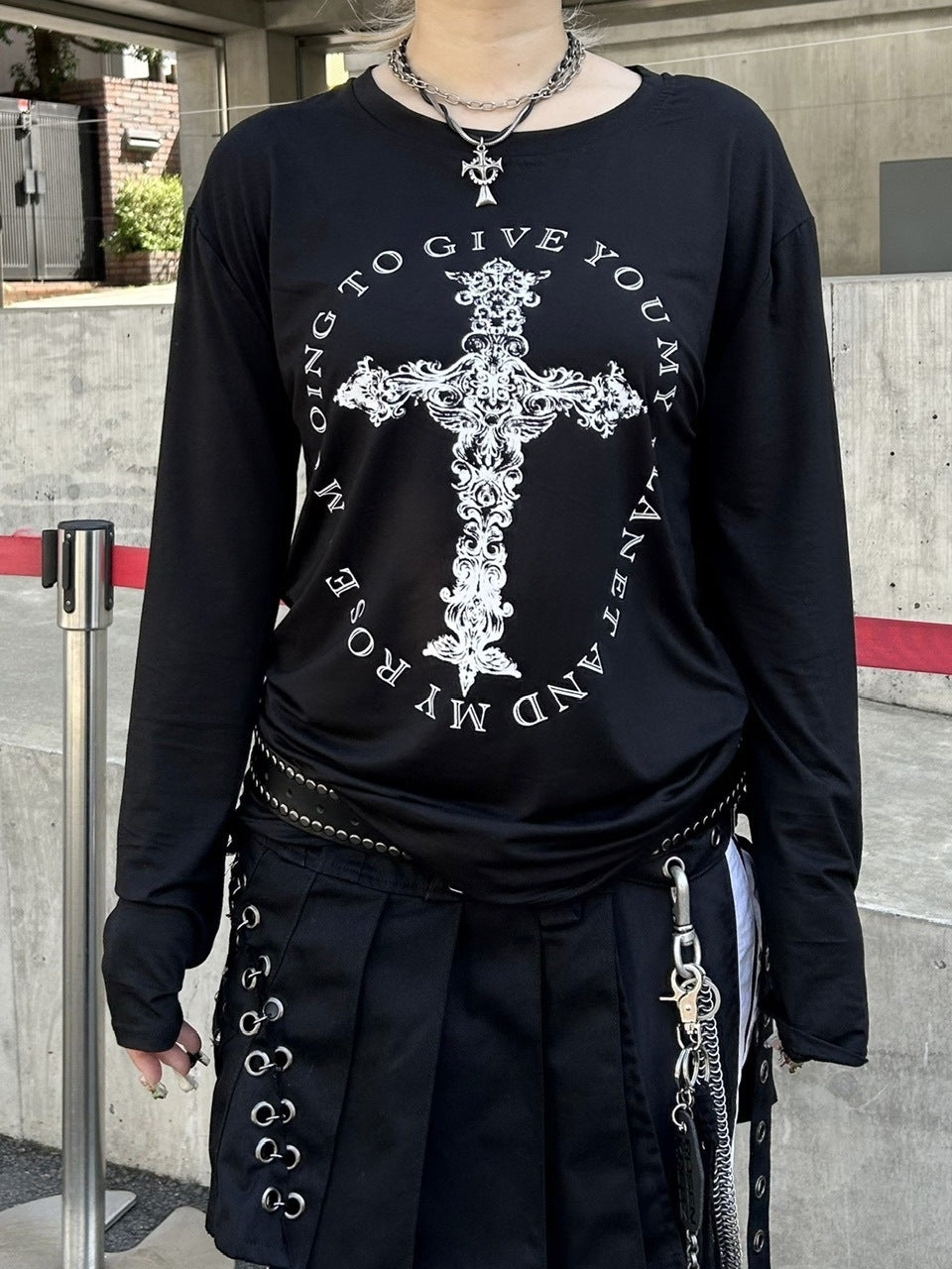 【Never mind the XU】cross print longsleeve tee (2color) / 【ネバーマインドザエックスユー】クロスプリント長袖Tシャツ