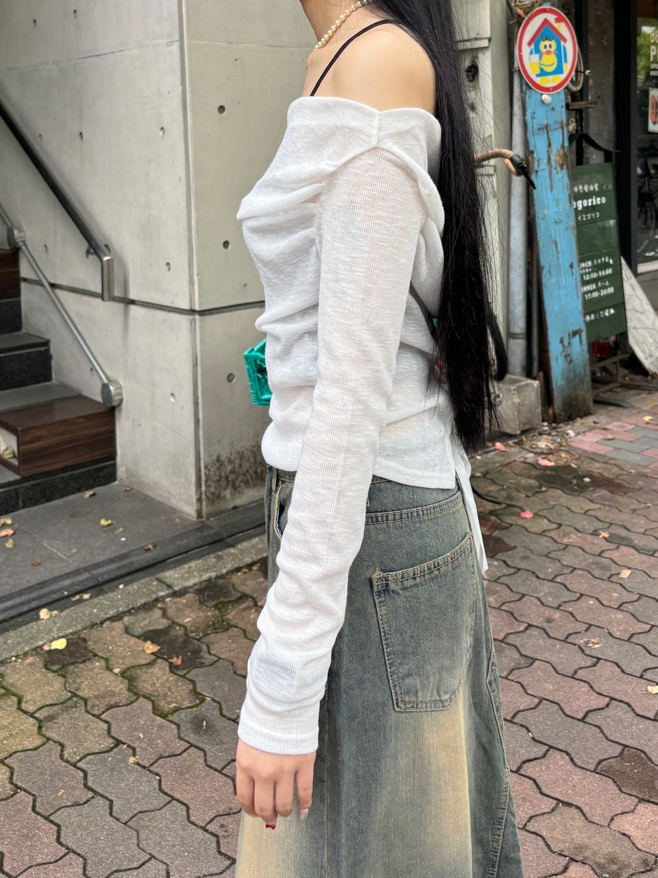 受注制【oaks】see-through back ribbon long sleeve (3color)
