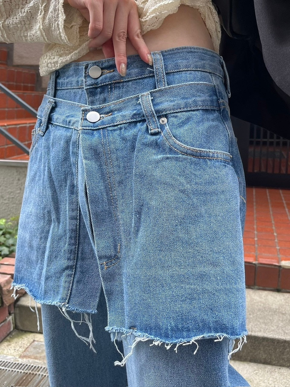 受注制【oaks】skirt layered denim pants