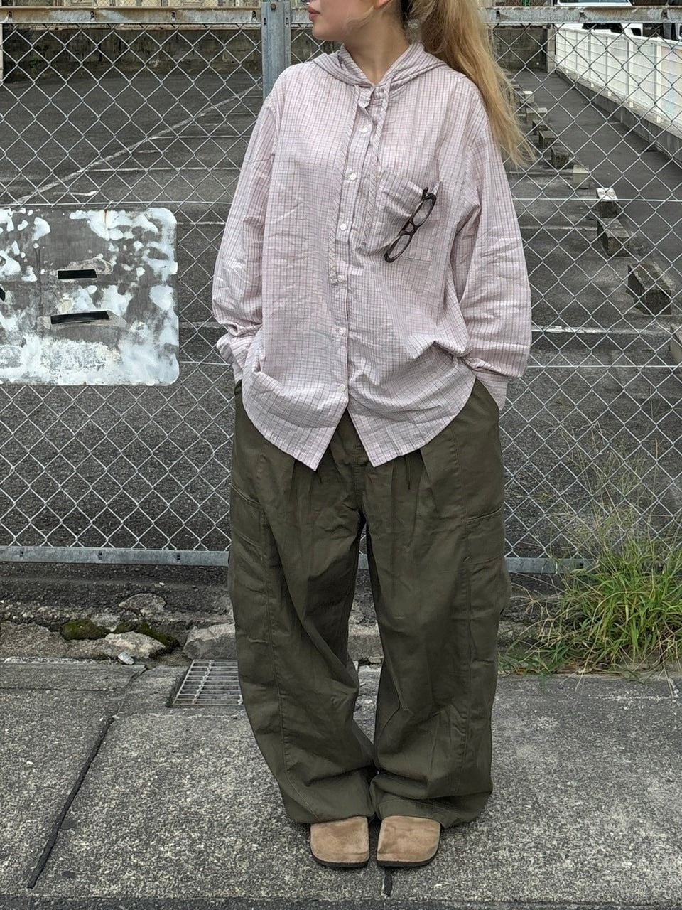 受注制【oaks】oversize hoodie check shirt (2color)