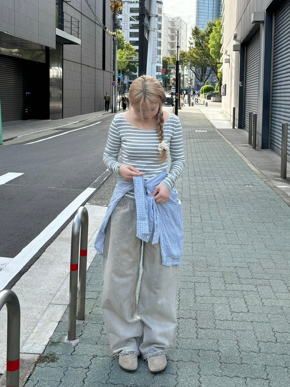 受注制【oaks】off shoulder border long sleeve (2color)
