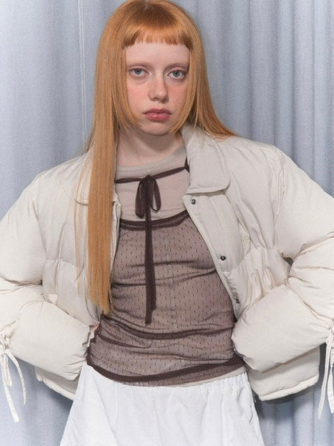 【FANCY CLUB】RIBBON COLLAR SHORT PUFFER