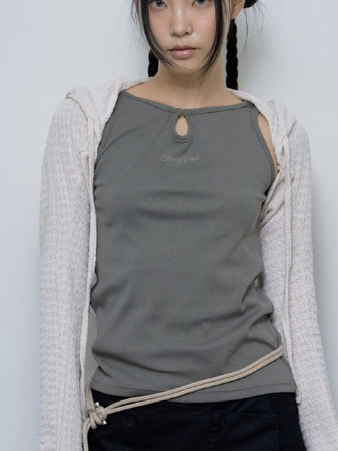 【FANCY CLUB】KNITTED HOOD BOLERO SET UP / 【ファンシークラブ】タンクトップ長袖ニットボレロセットアップ