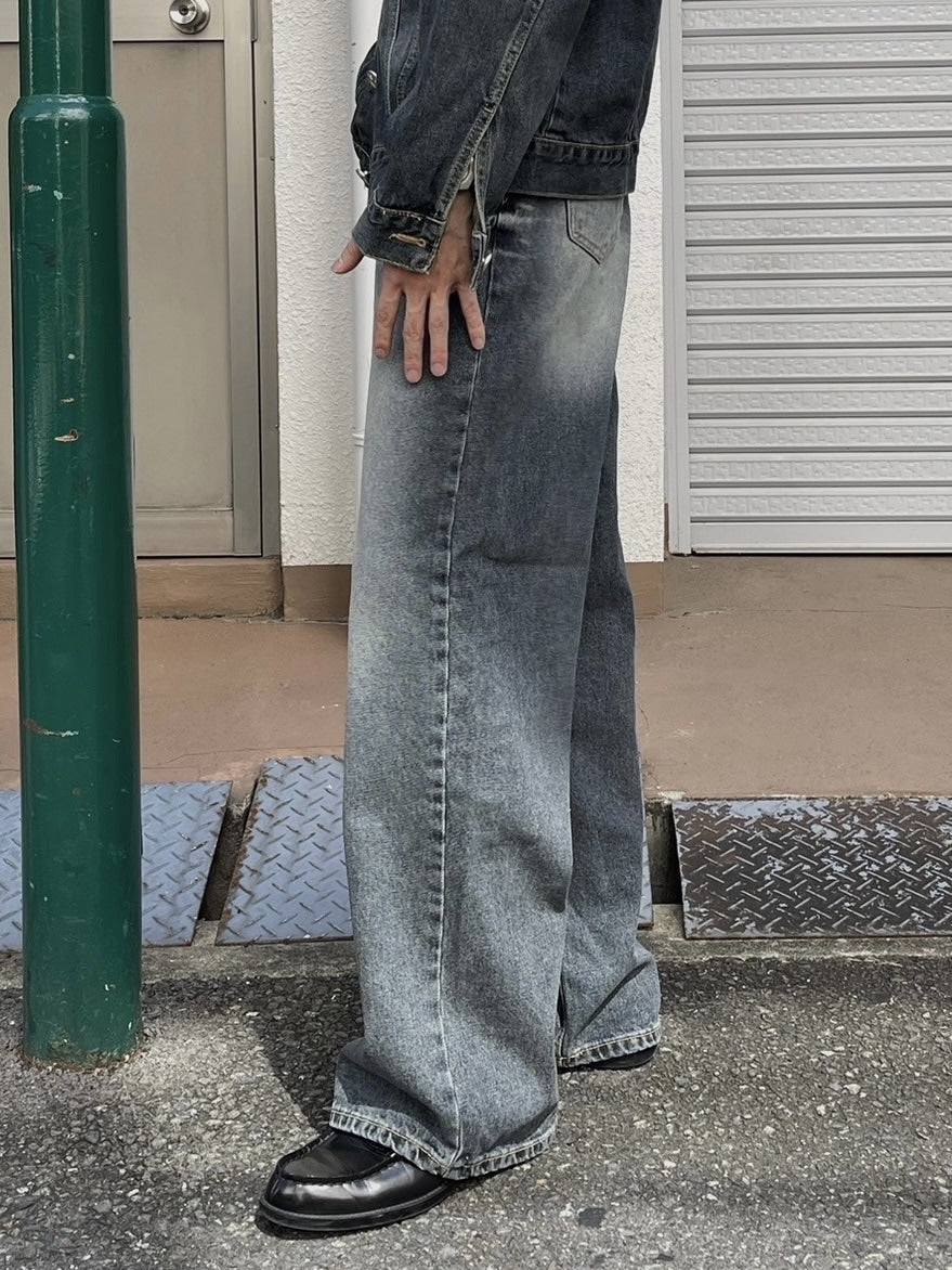 受注制【Chikashitsu +】vintage wash straight denim pants (2color) / 【チカシツプラス】ヴィンテージウォッシュストレートデニムパンツ