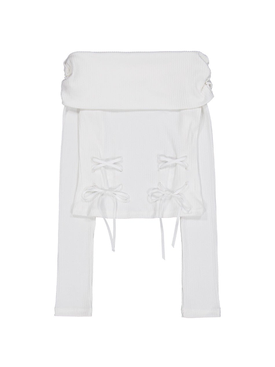 【SETUP-EXE】CORSET OFF-SHOULDER TOP / 【セットアップエグゼ】コルセットリボンオフショルダー長袖Tシャツ