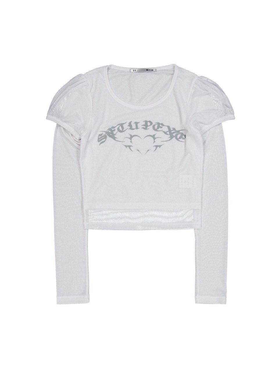 【SETUP-EXE】MESH LAYERED TOP / 【セットアップエグゼ】メッシュレイヤードロゴプリント長袖Tシャツ