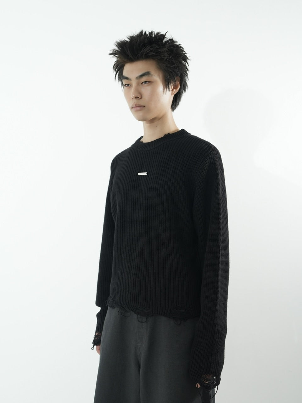 【CS】mock neck damage knit (black)
