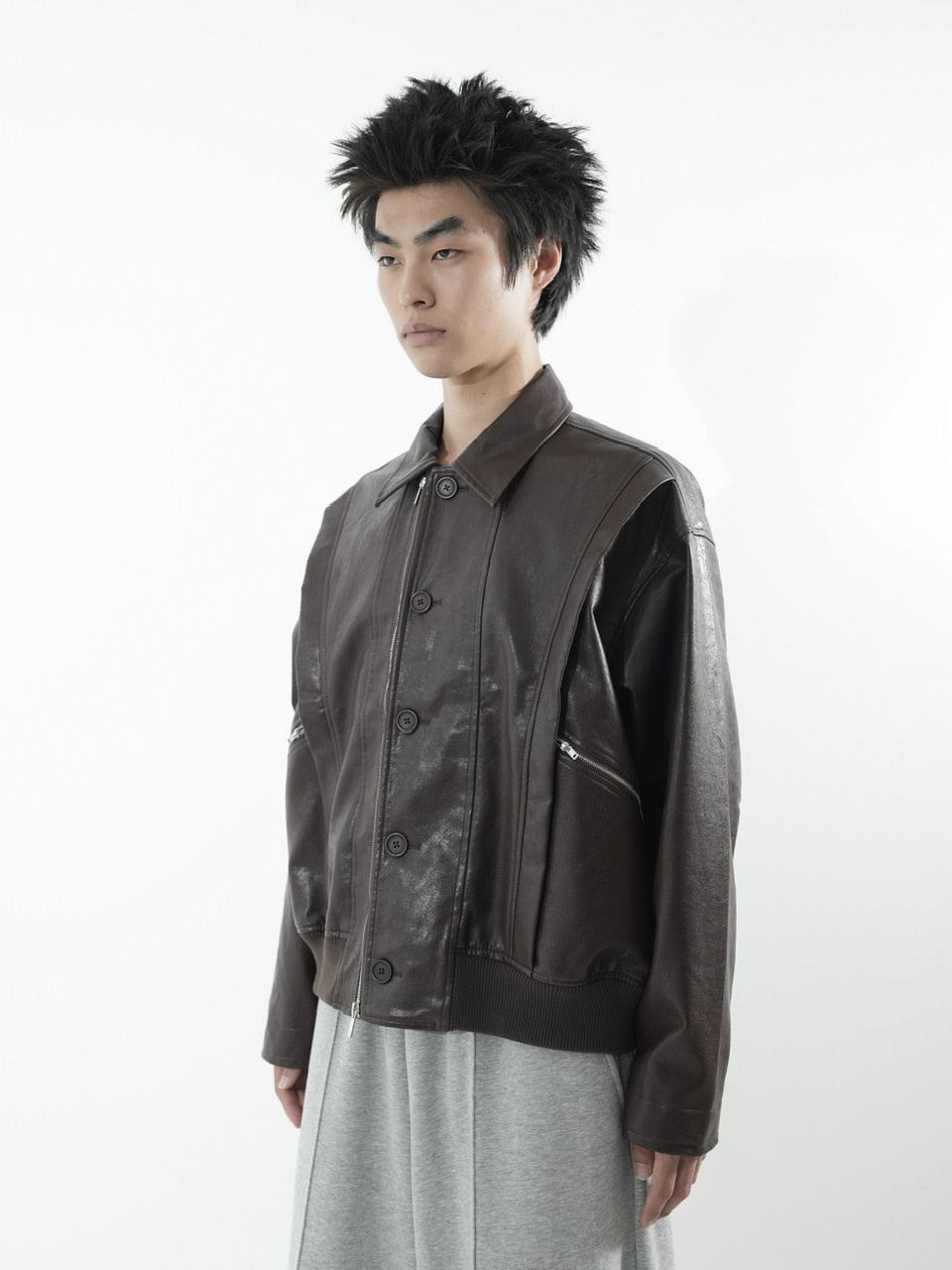 【CS】multi vegan leather blouson (brown)