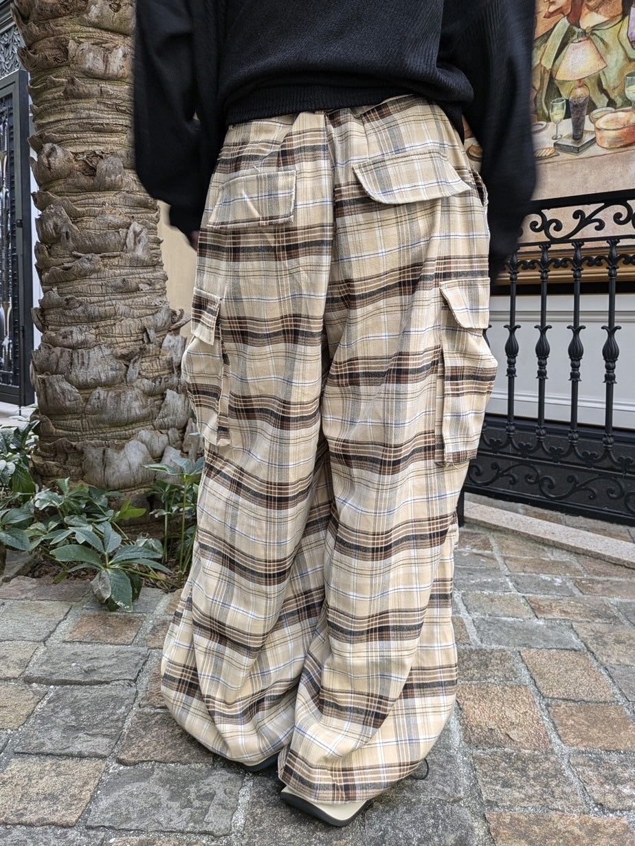 国際配送【LUV CODE】check wide cargo pants