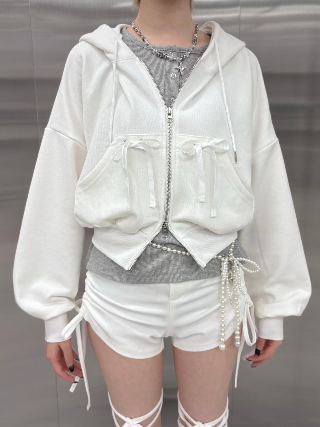 受注制【nmtc +】ribbon crop zip up hoodie (3color)