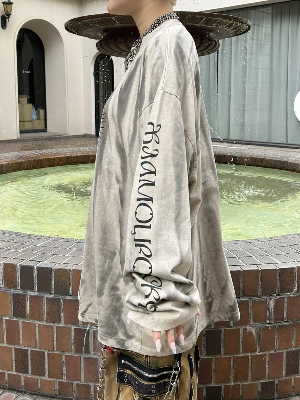 受注制【Never mind the XU】garment washing print long sleeve tee (2color) / 【ネバーマインドザエックスユー】ウォッシングプリント長袖Tシャツ