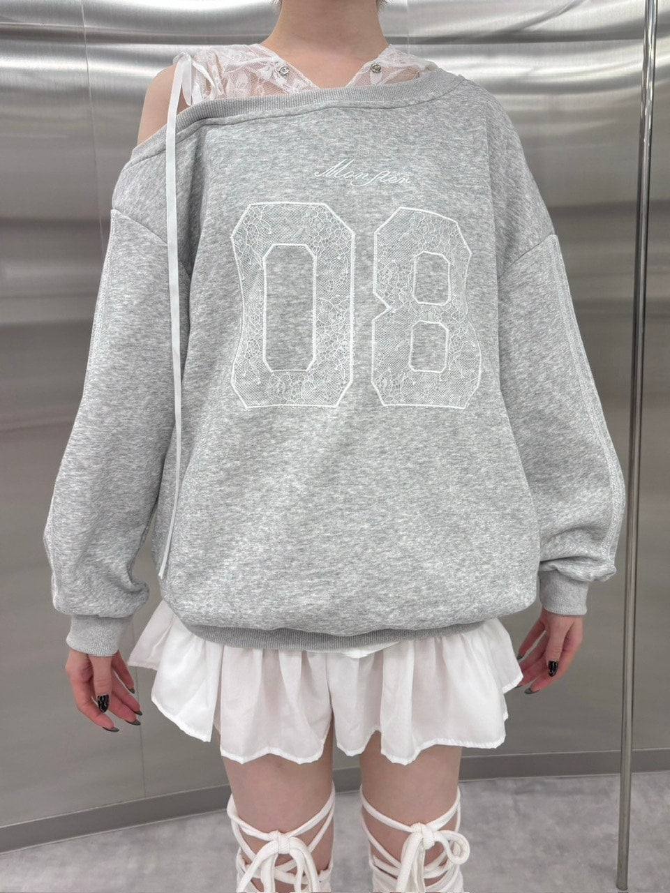 【nmtc +】lace design number sweat onepiece (3color)
