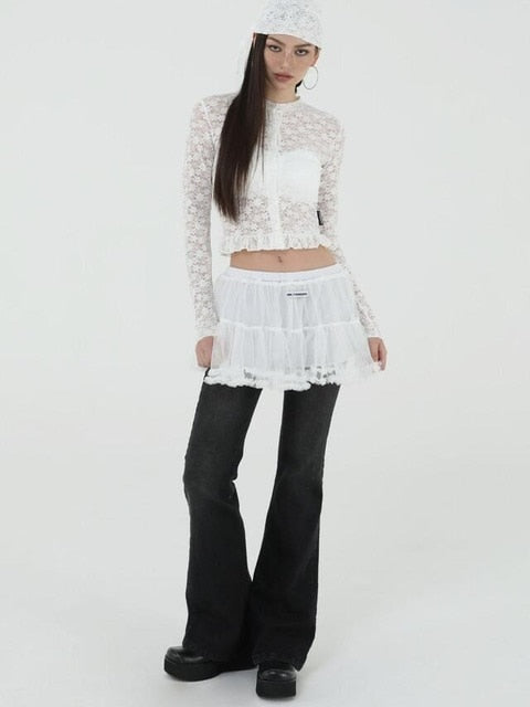 【Uglyshadow】LACE FRILL CARDIGAN / 【アグリーシャドウ】レースフリル長袖カーディガン