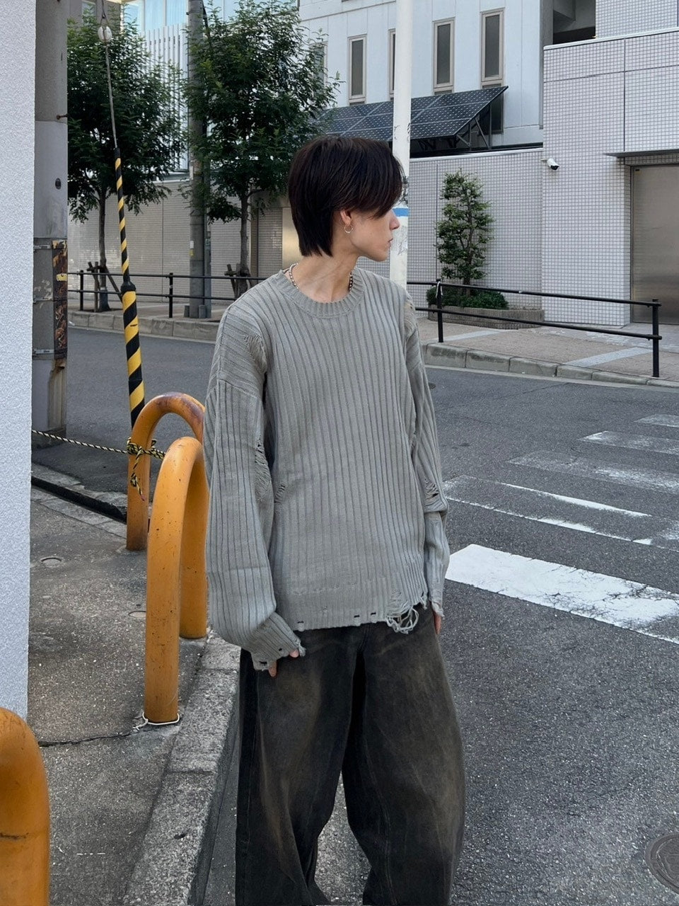 大阪店WEB限定【Chikashitsu +】overfit damage knit (3color)