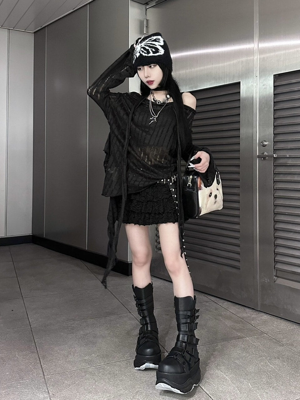 受注制【Never mind the XU】asymmetry drape tops (2color)