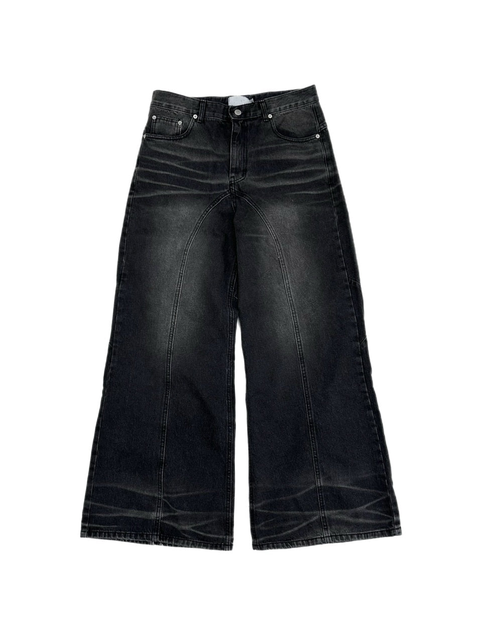 大阪店WEB限定受注制【Chikashitsu +】back snap wide flare denim pants (2color)