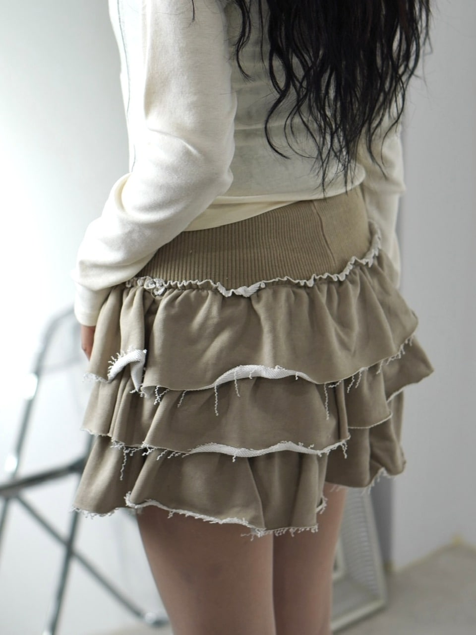 受注制【Never mind the XU】damage frill mini skirt (2color)