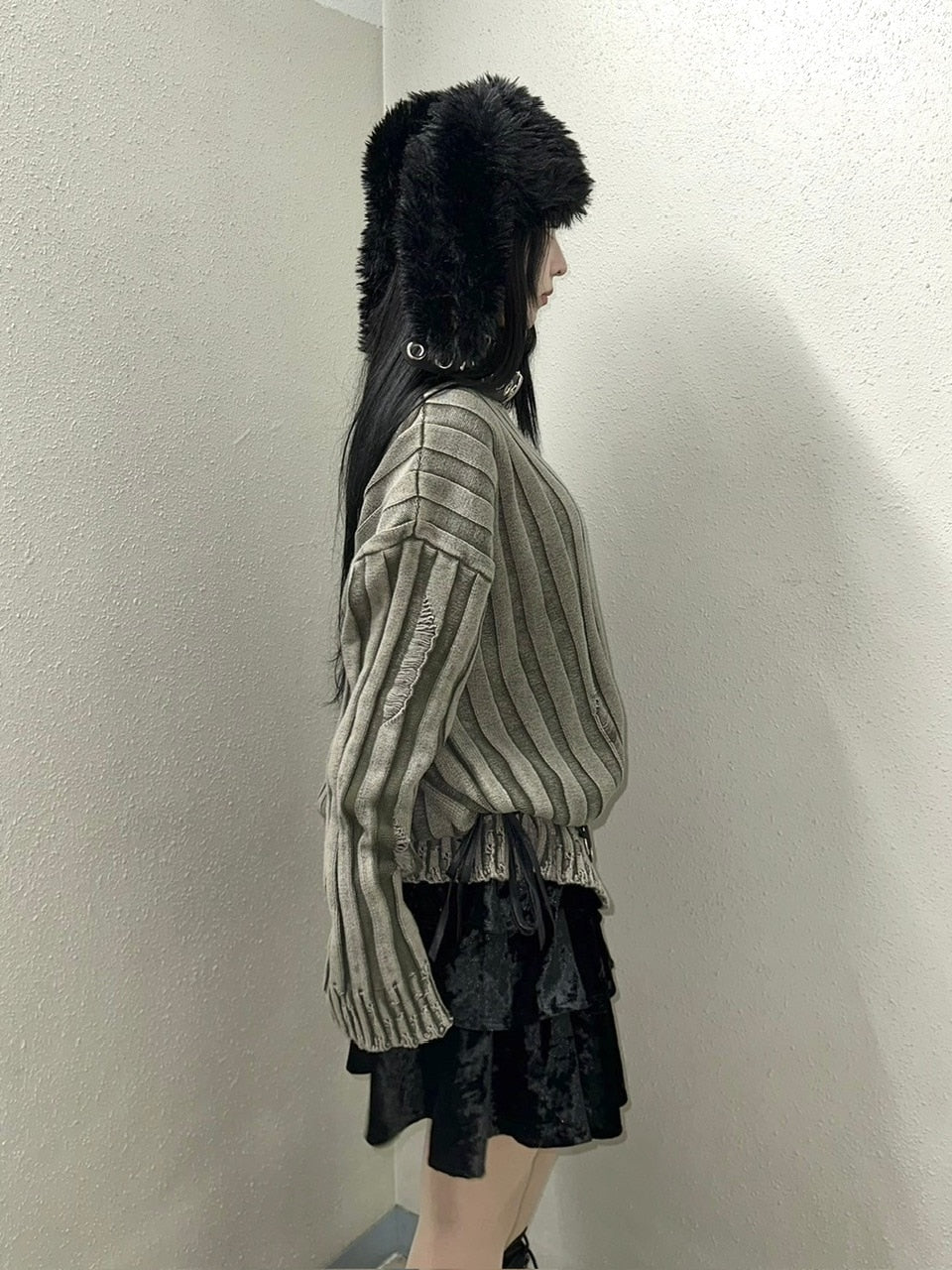 受注制【Never mind the XU】dyeing damage knit (2color) / 【ネバーマインドザエックスユー】ダメージ長袖ニット