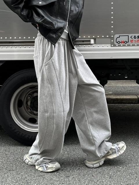 受注制【Chikashitsu +】curve stitch straight sweat pants (3color) / 【チカシツプラス】カーブスティッチストレートスウェットパンツ