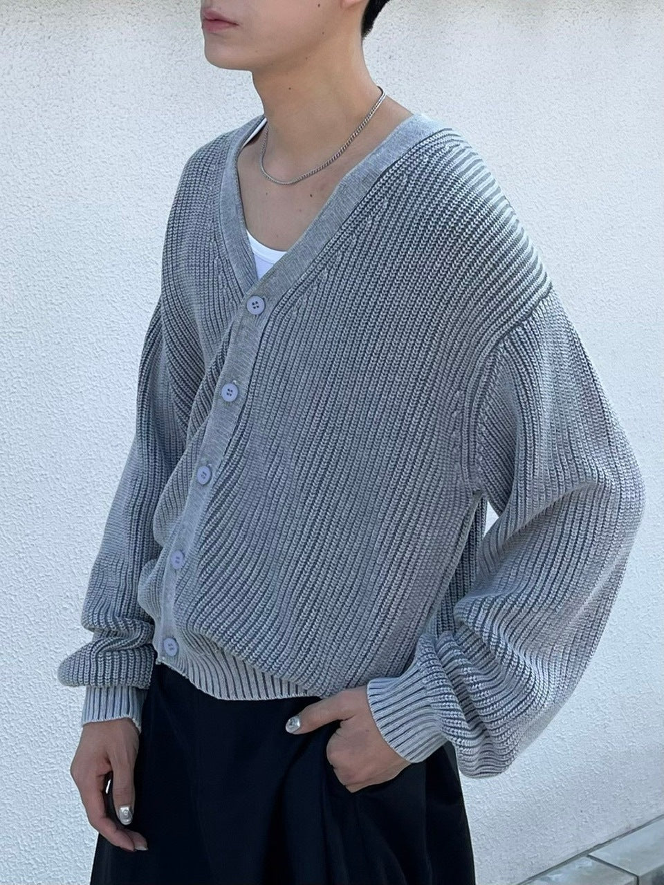 【Chikashitsu +】dirty wash cotton cardigan (3color) / 【チカシツプラス】ダーティウォッシングコットンクロップカーディガン