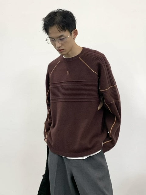 【ARCH by ROARINGWILD】Pattern Contrasting Decorative Thread Wool Sweater