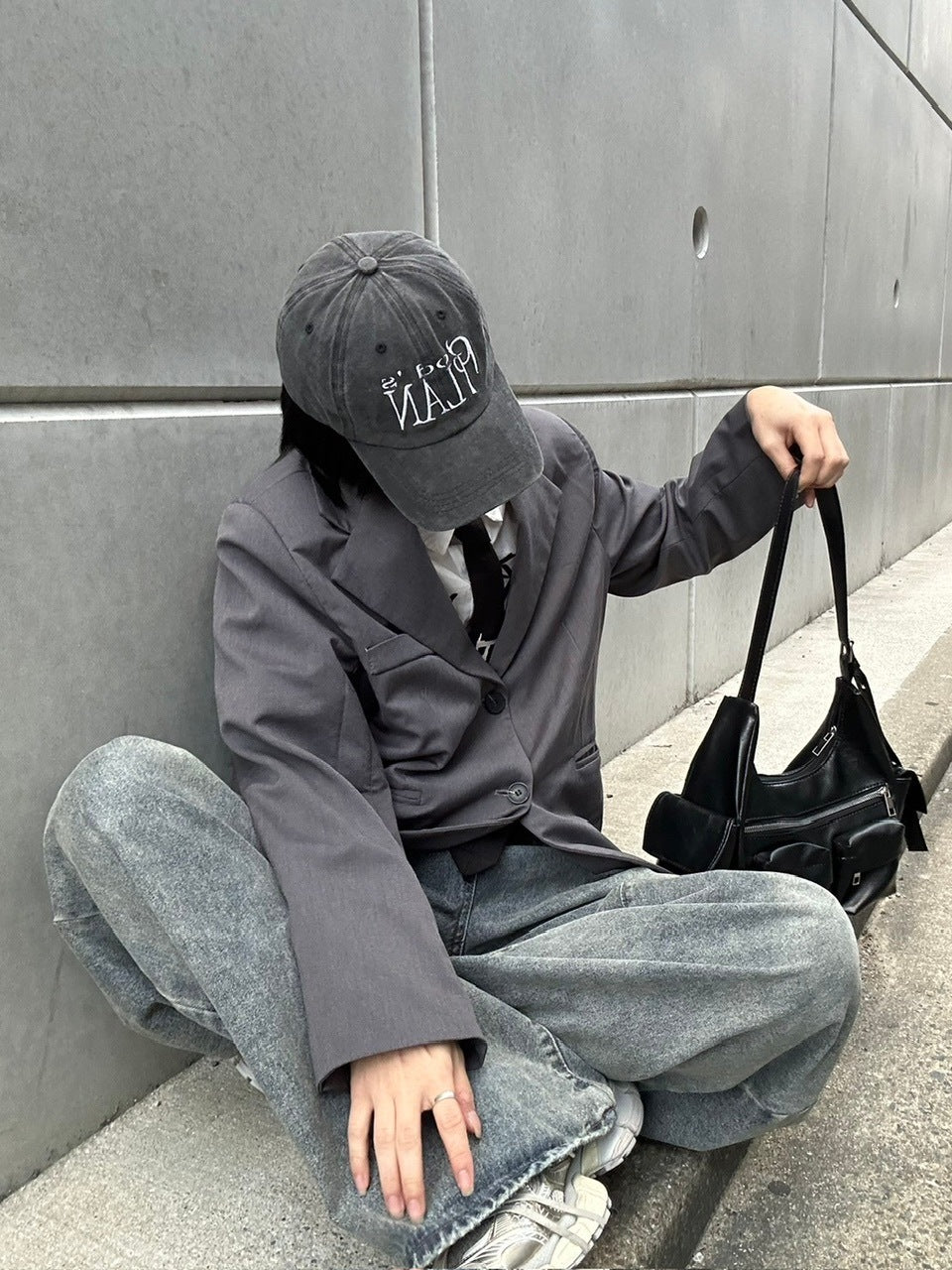 国際配送【LUV CODE】washed denim tuck wide pants