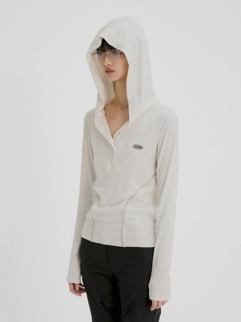 【FLAREUP】Button Up Lace Hoodie / 【フレアアップ】ボタンアップレースフードロングTシャツ