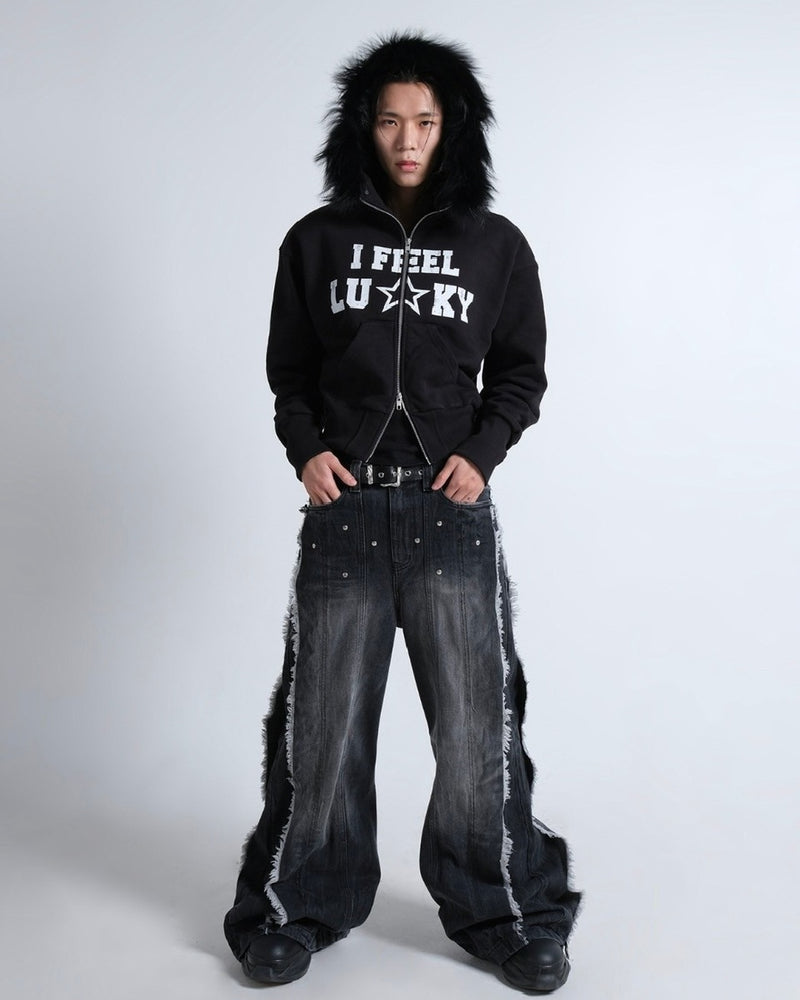 【IFEELLUCKY】Lucky fur hood zip up / 【アイフィールラッキー】ラッキーファーフードジップアップパーカー