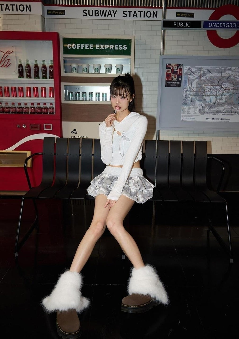 【CHERRYQUIRI】wave lace ribbon hoody / 【チェリーキュリー】ウェイブレースリボン長袖パーカー