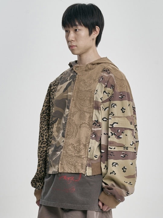 【AJOBYAJO】Camouflage Zip-Up Hooded Jacket