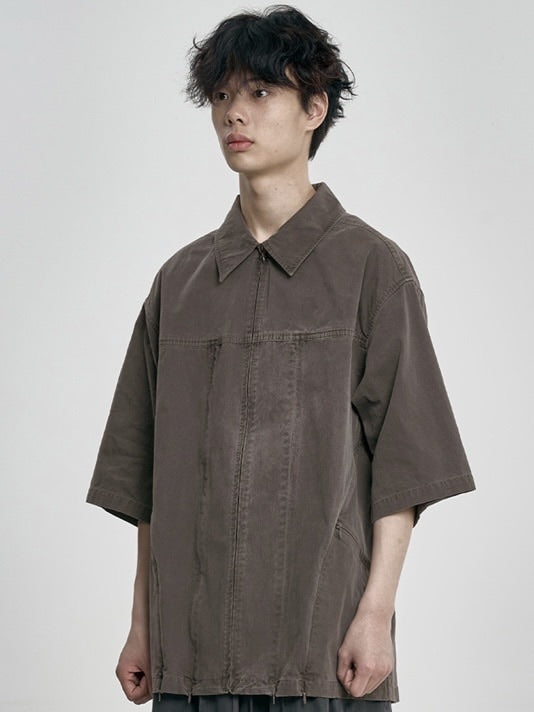 【AJOBYAJO】Paneled Zip-Up Shirt