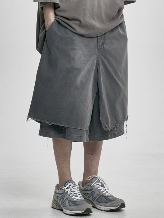 【AJOBYAJO】Washed Layered Skirt Shorts